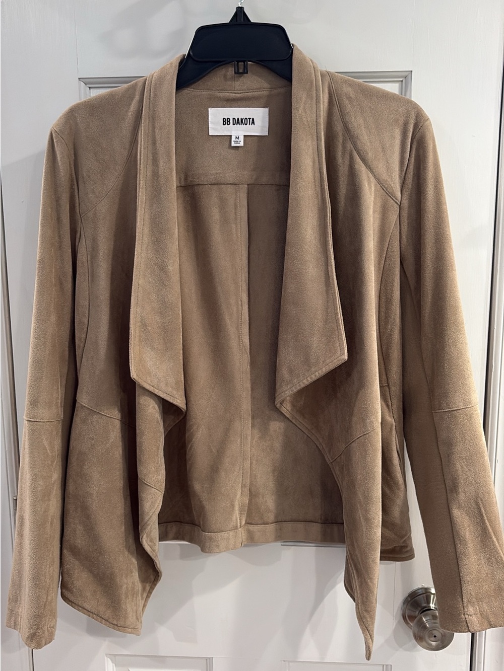 BB Dakota Taupe Faux Suede Open-Front Drape Jacket